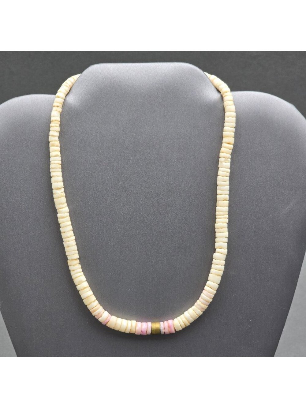 Vintage White Pink Puka Heishi Shell Choker Necklace 14" Southwestern Boho